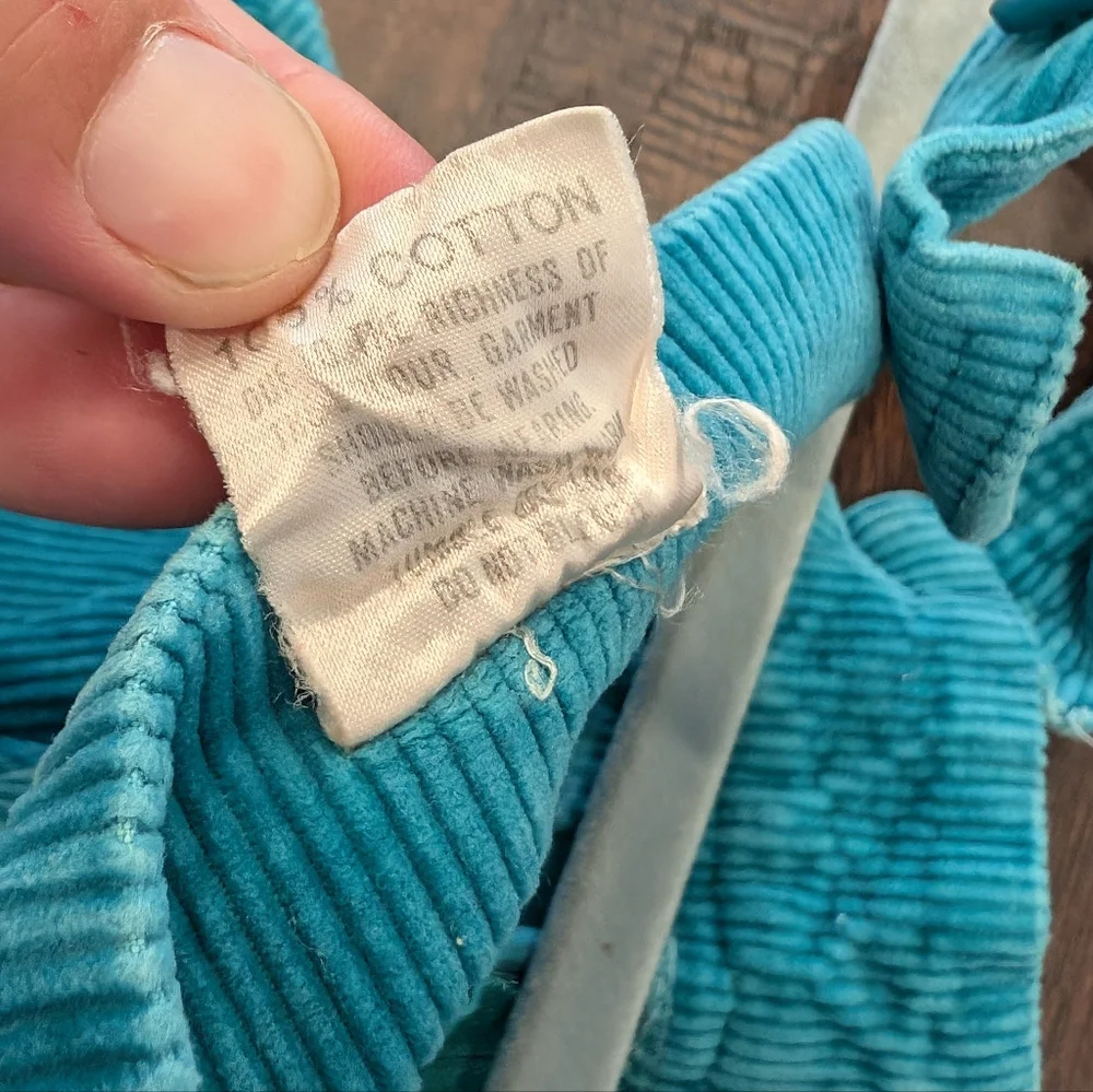 VINTAGE girls teal blue corduroy bib overalls cords size 4t